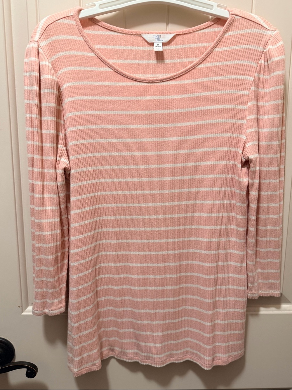 Time and Tru Pink and White Striped Long-Sleeve Knit Top